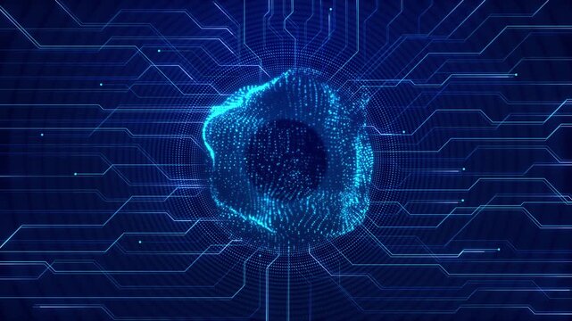 Glowing particle brain connects electronic circuit paths deep technology. artificial intelligence, neural computing, machine learning, automation, algorithms, systems advanced digital research.