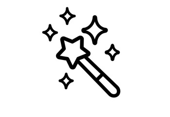 Star tipped magic wand icon with sparkles in outline style © YOKO