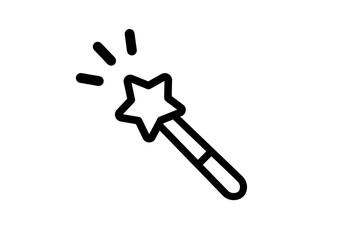 Star tipped magic wand icon with burst lines in outline style © YOKO