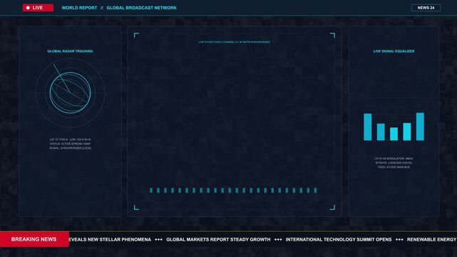 Futuristic digital interface with data analysis charts and circular graphs on dark background, sci fi HUD display