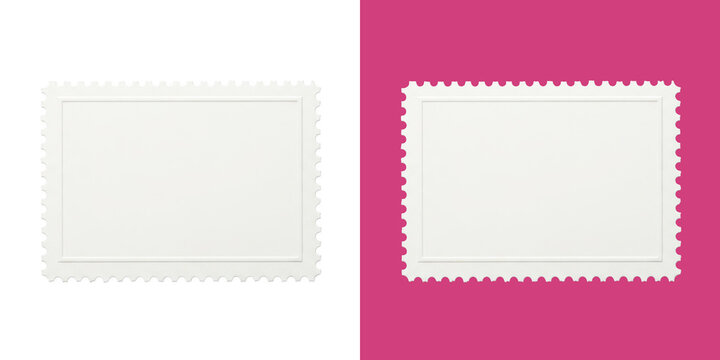 Blank paper postage stamp frame design with decorative perforated edges transparent png