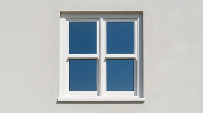 White Casement Window With Four Panes Reflecting The Blue Sky