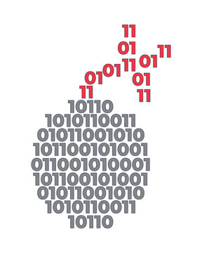 Binary code grenade cyber warfare 2D illustration concept. Digital battlefield. Cyberspace warzone. Virtual conflict. Tech espionage cartoon idea isolated on white. Flat vector creative metaphor