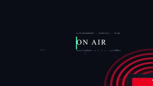 On air animation with broadcast waves and modern glitch effect, digital signal transmission, live streaming icon