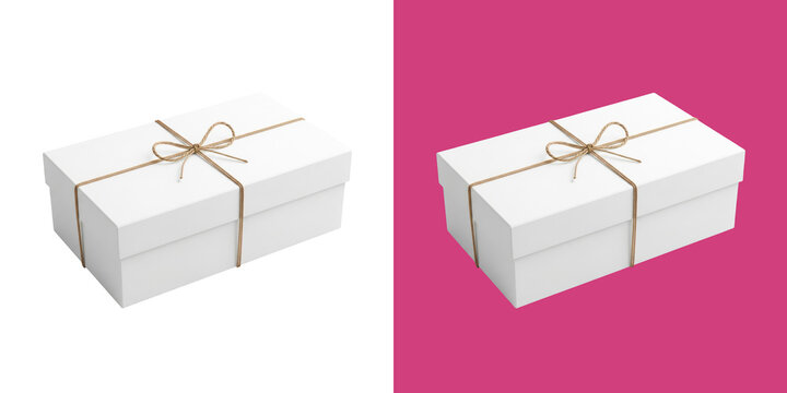 White rectangular gift box tied with rustic string on solid backgrounds transparent png
