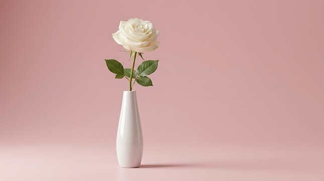 Elegant white rose in minimalist vase with clean copy space for branding and editorial use
