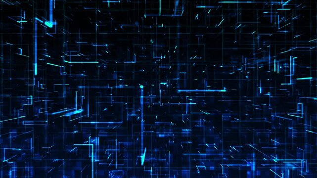 Blue digital grid filled cubes, numbers depth analytics, computation processing. machine learning, cloud computing, financial data, automation, research, databases advanced digital systems.