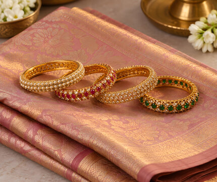 Indian bridal bangles on a folded sari
