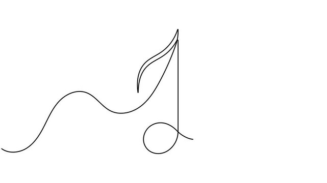 Animated musical note icon sign continuous one line drawing on white background minimalist single art digital audio and melody entertainment media concept symbol animation video