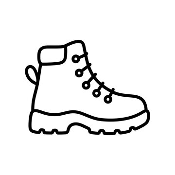 Minimalist outline icon of a sturdy hiking boot for outdoor footwear.