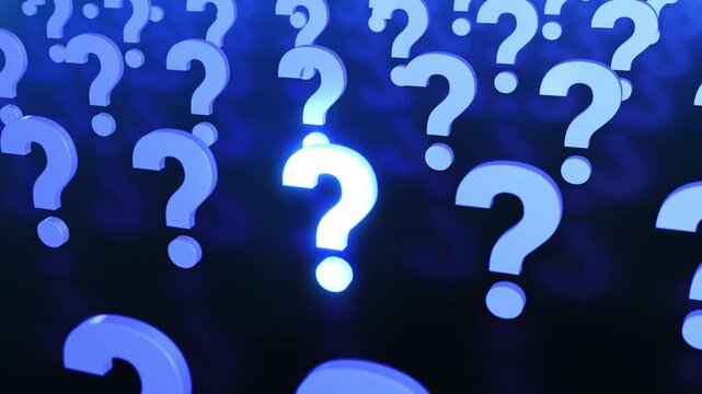Many question deep blue scene mark glows inquiry, mystery, doubt, online help, quizzes, learning, brainstorming, business decisions, investigation, knowledge, advice, and solution themed videos.