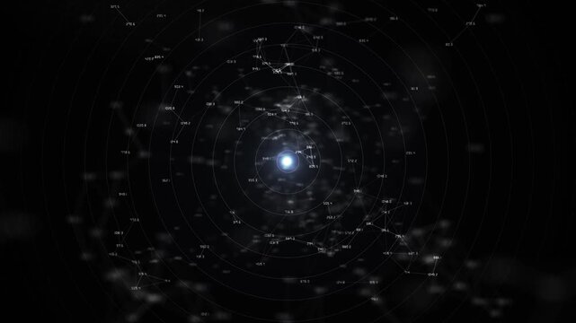 Circular interface telemetry, measurements, values, spatial points luminous center. Useful for simulations, diagnostics, quantum research, astronomy, monitoring, calculations, advanced data analysis.