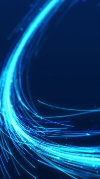 Cyan fiber optic trails sweep deep blue background sparkling points copy space. fast internet, data transfer, cloud services, artificial intelligence, speed, innovation, networks, technology themes.