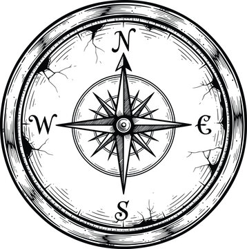 Vintage compass with north arrow illustration isolated on white background, Vector, illustration