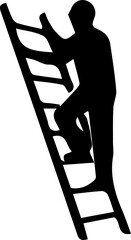 Silhouette of person climbing ladder upward for reach height goal success. © Humayun
