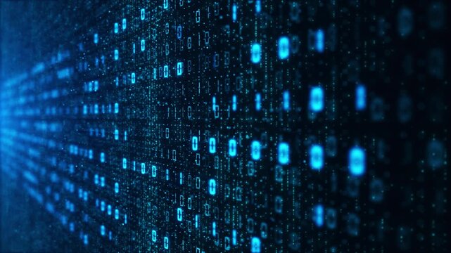 Streams numbers points form digital matrix deep darkness. machine learning, programming, servers, databases, cloud systems, cyber defense, fintech, algorithms, information processing, technology.