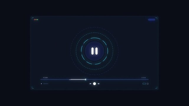 digital interface with pulsating pause button and circular equalizer motion graphic
