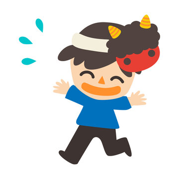 節分　赤鬼のお面を被った男性　ベクターイラスト