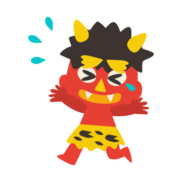 節分　泣きながら逃げる赤鬼　ベクターイラスト