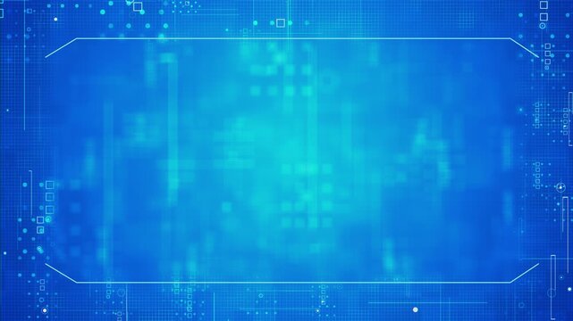 Luminous cyan HUD border blue center geometric interface elements grid lines. Versatile motion virtual screens, control panels, medical displays, software demos, gaming overlays, research, corporate