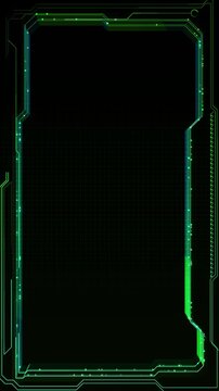 Green interface lines futuristic HUD border grid center. gaming overlays, technology presentations, cybersecurity, control panels, military displays, streaming layouts, science digital dashboards.