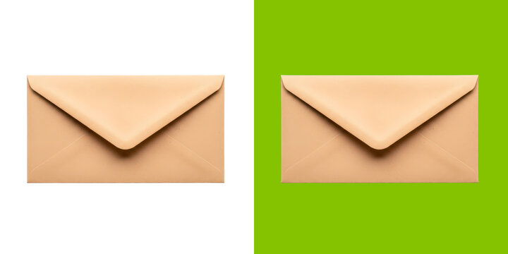Closed paper envelope on split white and green backgrounds transparent png