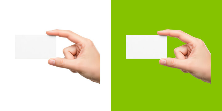 Human hand holding a blank white business card for design presentation transparent png