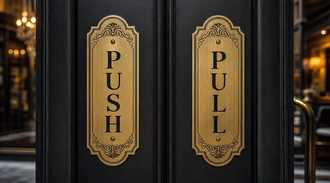 Vintage brass push pull signs
