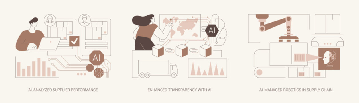 AI-driven Supply Chain abstract concept vector illustrations.