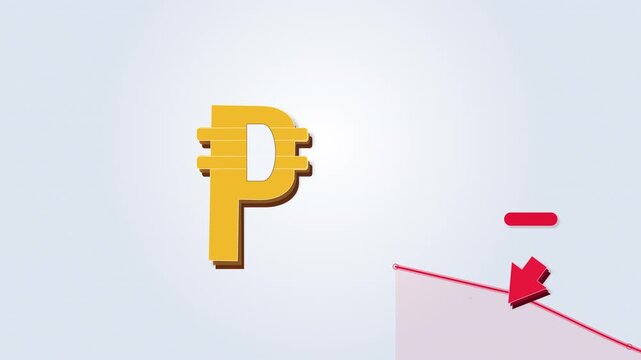Philippine peso currency symbol falling on a decreasing financial graph, recession economic downturn