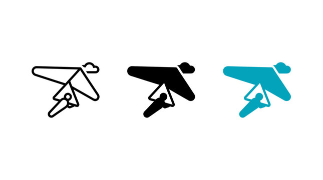 Set of Simple Hang Gliding Icon Designs Featuring Flying Gliders for Adventure Sports Apps