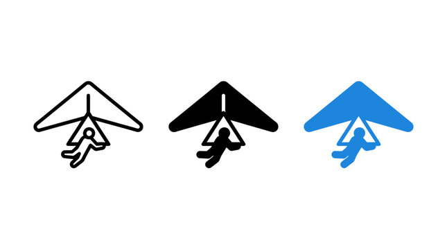 Set of Hang Gliding Icons Featuring Minimalist Style Flight Symbols for Sports Illustration