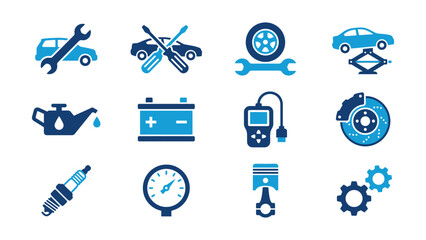 Fototapeta premium Collection of flat design icons representing various car maintenance and repair tools