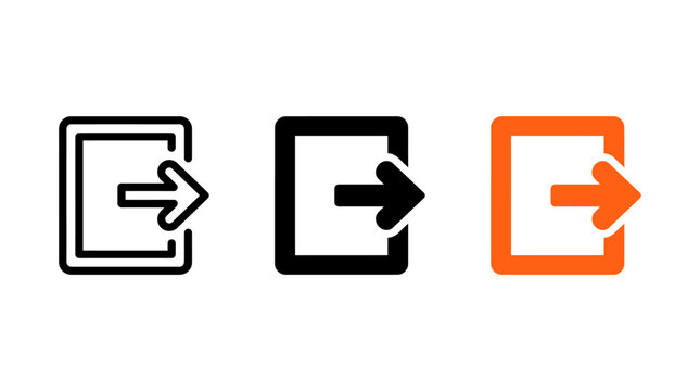Set of Three Logout or Exit User Interface Vector Icons with Clean Modern Outline Styles