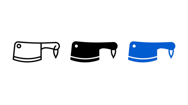 Set of Meat Cleaver Icons in Linear Solid and Colored Vector Styles for Professional Design