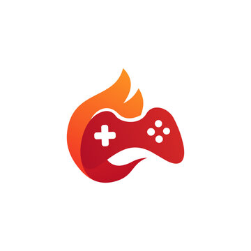 Gaming controller logo with fire effect for esports entertainment brand