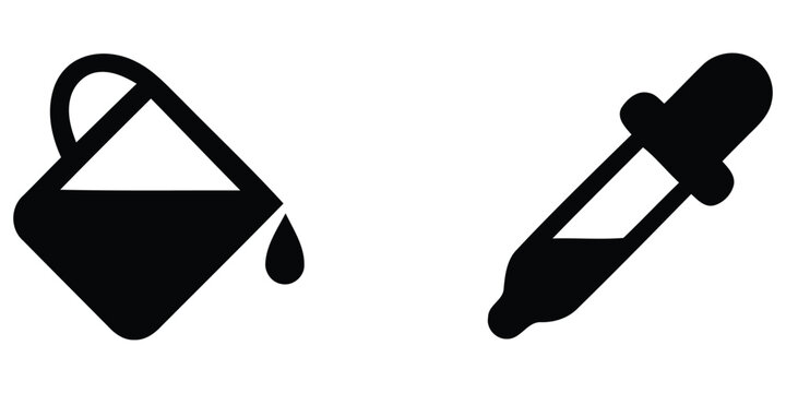 Color picker tools vector icon set with bucket pouring liquid and pipette dropper for graphic design software