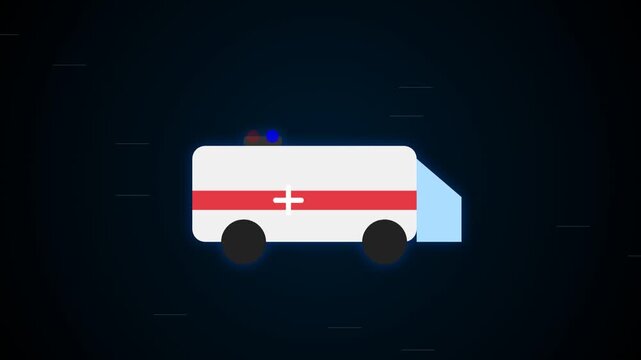 Multiple stylized ambulance icons moving on a dark blue background