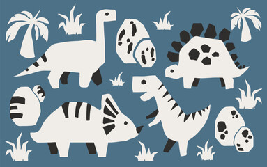 Paper Cutout Style Dinosaur Set Illustration © kazanma73