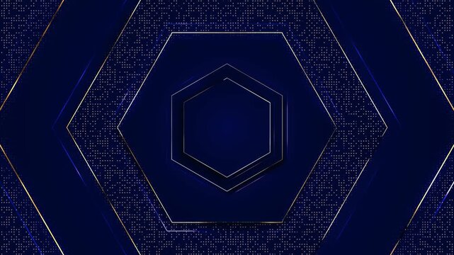 Deep blue geometric shapes polygon borders hexagonal tunnel open center. backdrop fintech, innovation, business intros, digital advertising, broadcast graphics, conferences, elegant promotions.