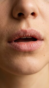 Close-up of a womans mouth with slightly parted lips.