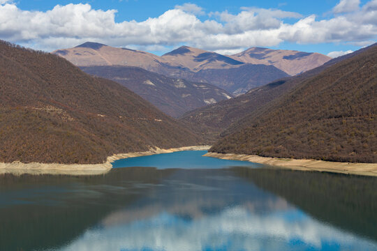 Zhinvali Reservoir is an artificial lake located on Aragvi River in mountains
