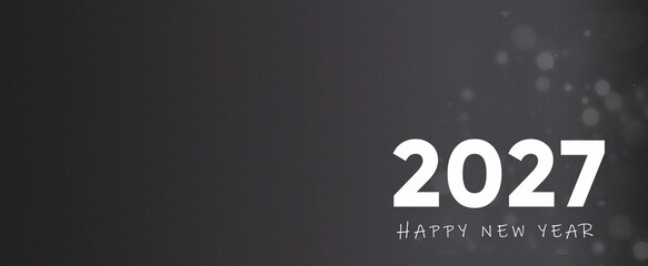 Festive 2027 greeting card design with soft glowing bokeh lights on elegant deep gray background. © Sahariar Studio