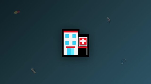Flat hospital icon with medical capsules on dark background