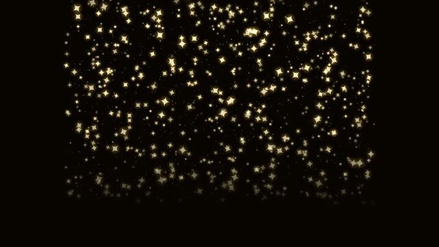 Shining gentle golden stardust cascade falling particles on black background, luxury award event magic shimmering vertical waterfall video 4k