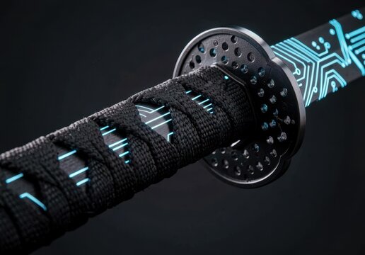 Futuristic Neon Glowing Blade With Black Handle And Guard