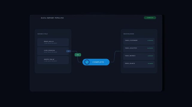Server data transfer animation, network connection between databases, cloud computing concept, digital information flow, secure data exchange