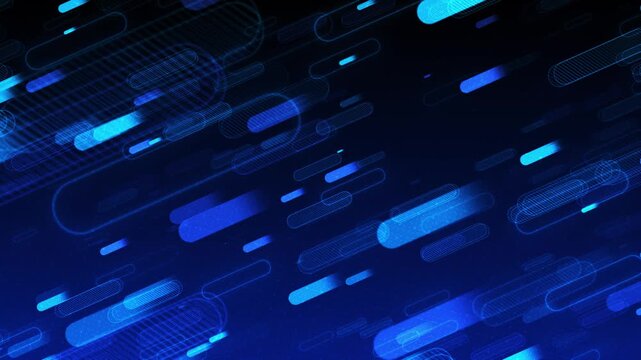 Bars travel deep blue field transparent outlines particles. Dynamic motion futuristic interfaces, cloud service, digital business, information flow, innovation, coding, finance, high-speed technology