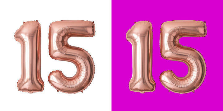 Rose gold balloon number fifteen for birthday celebration and party transparent png