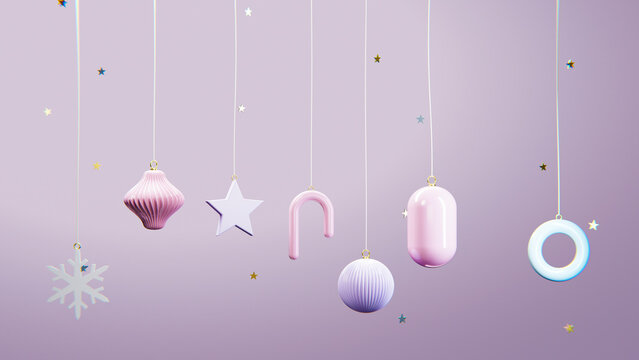 Pastel Christmas ornament arrangement with delicate scattered stars